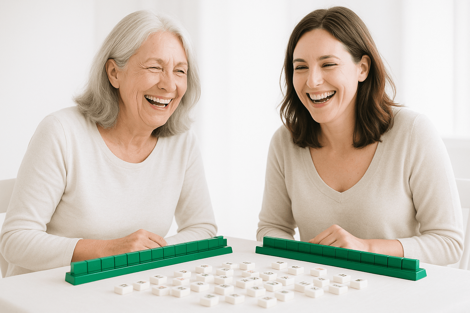 Two women enjoying mahjong together